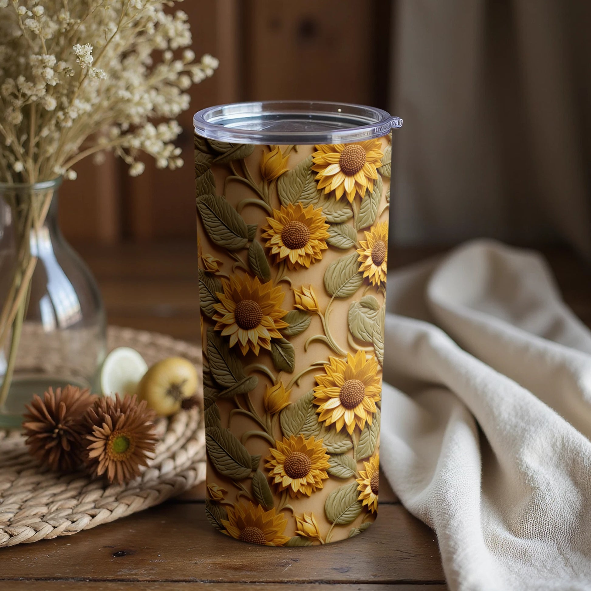Sunflower Pattern Tumbler for Hot or Cold Drinks