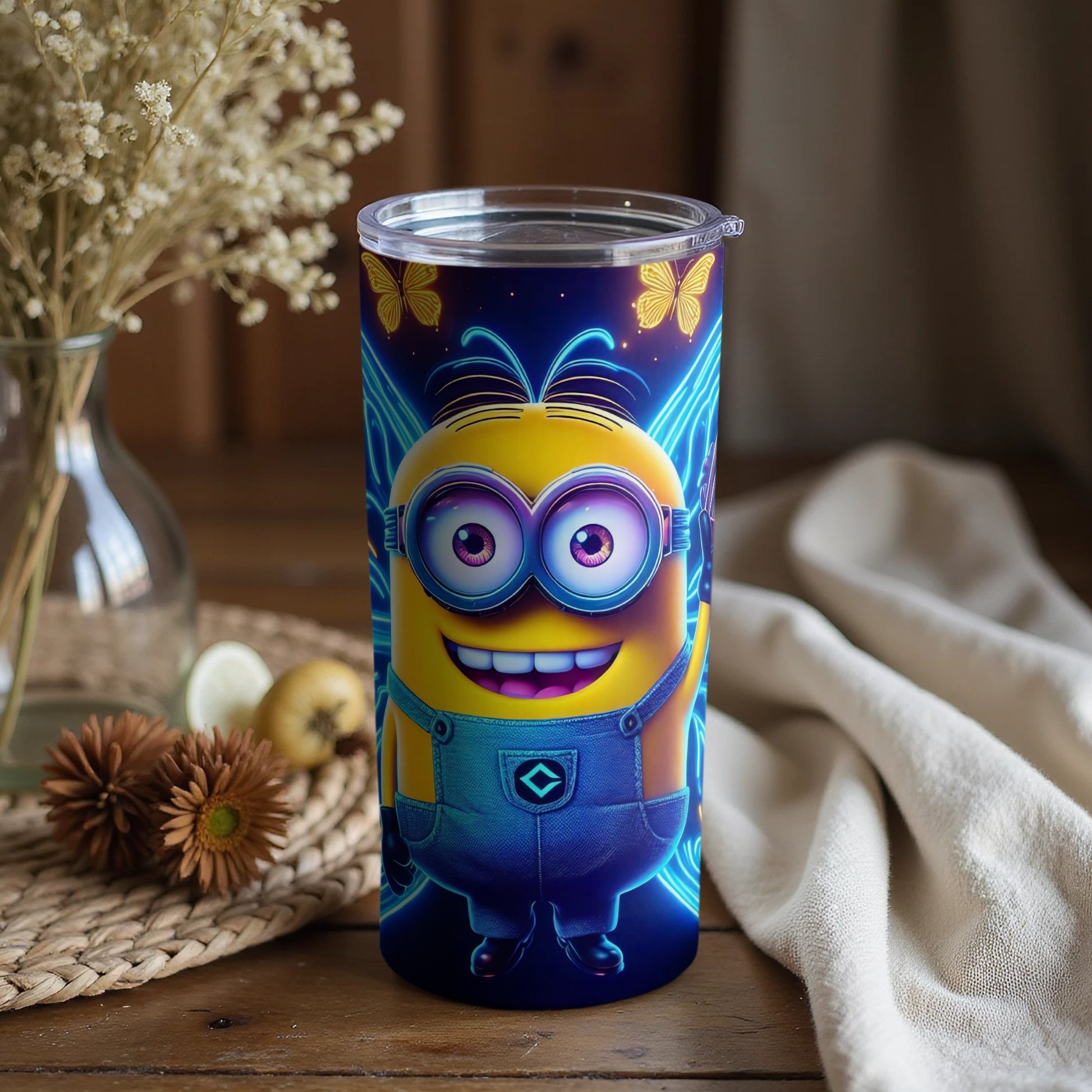 Adorable Minion Tumbler with Colorful Background