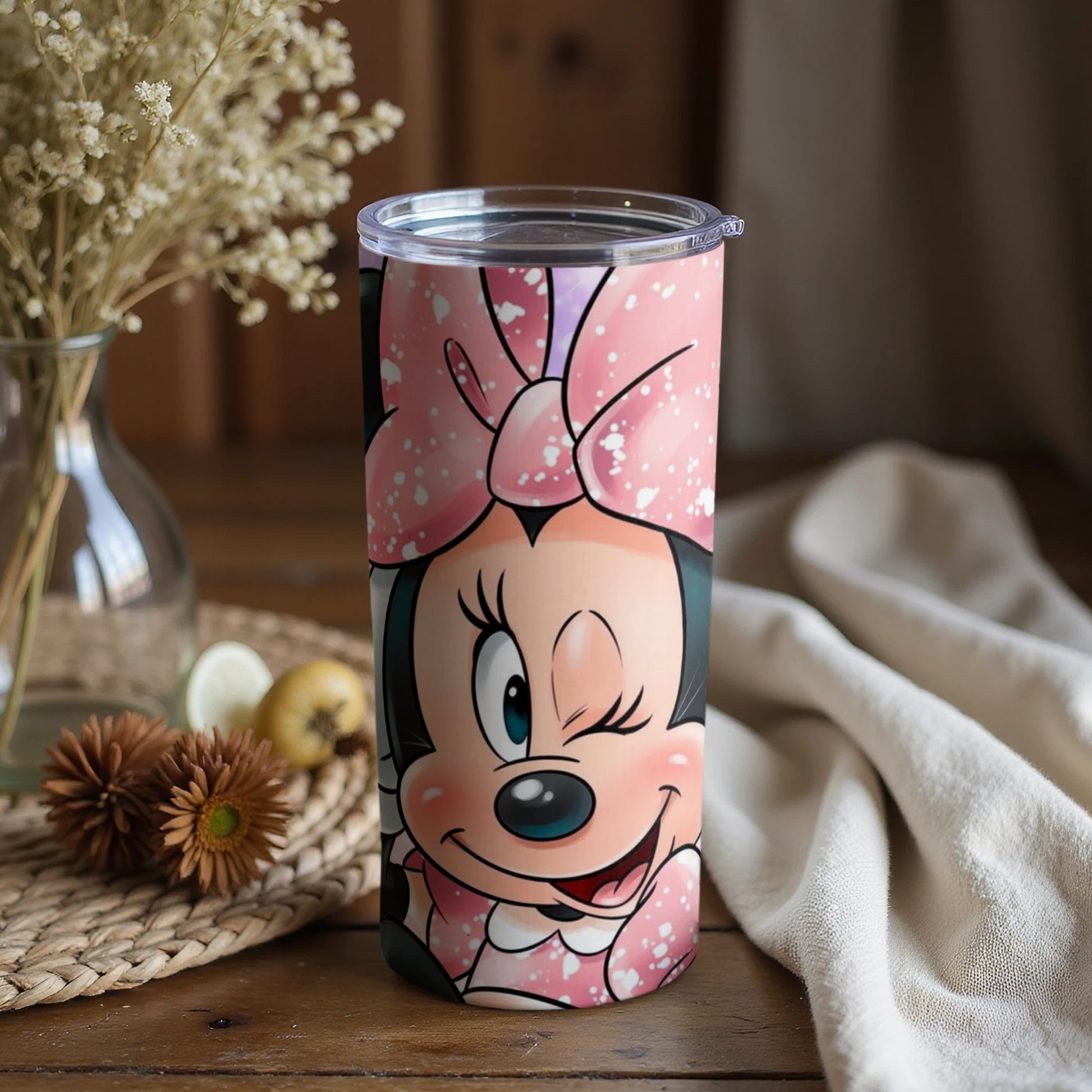 Pink Minnie Tumbler with Cute Cartoon Character Design