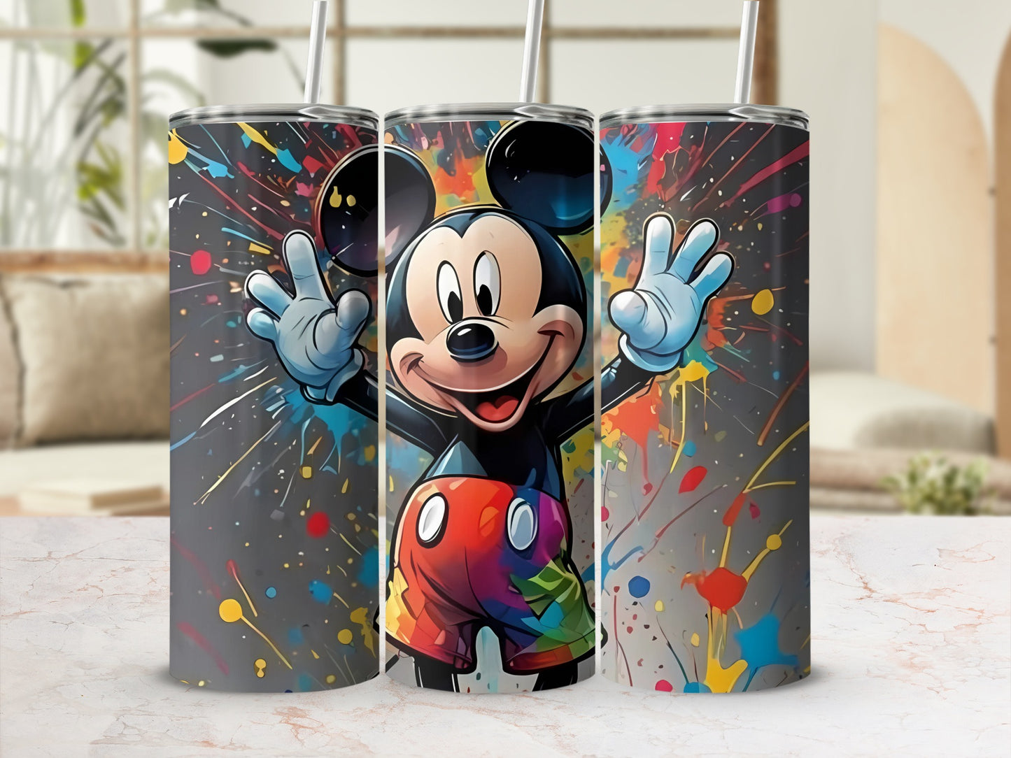 Colorful Mickey Mouse Splatter Art Tumbler Cup