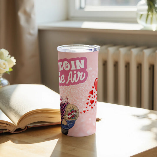 Love is in the air hearts and bear themed tumbler