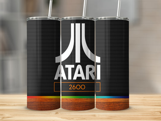 ATARI 2600 Logo Black Rainbow Wood Tumbler product type