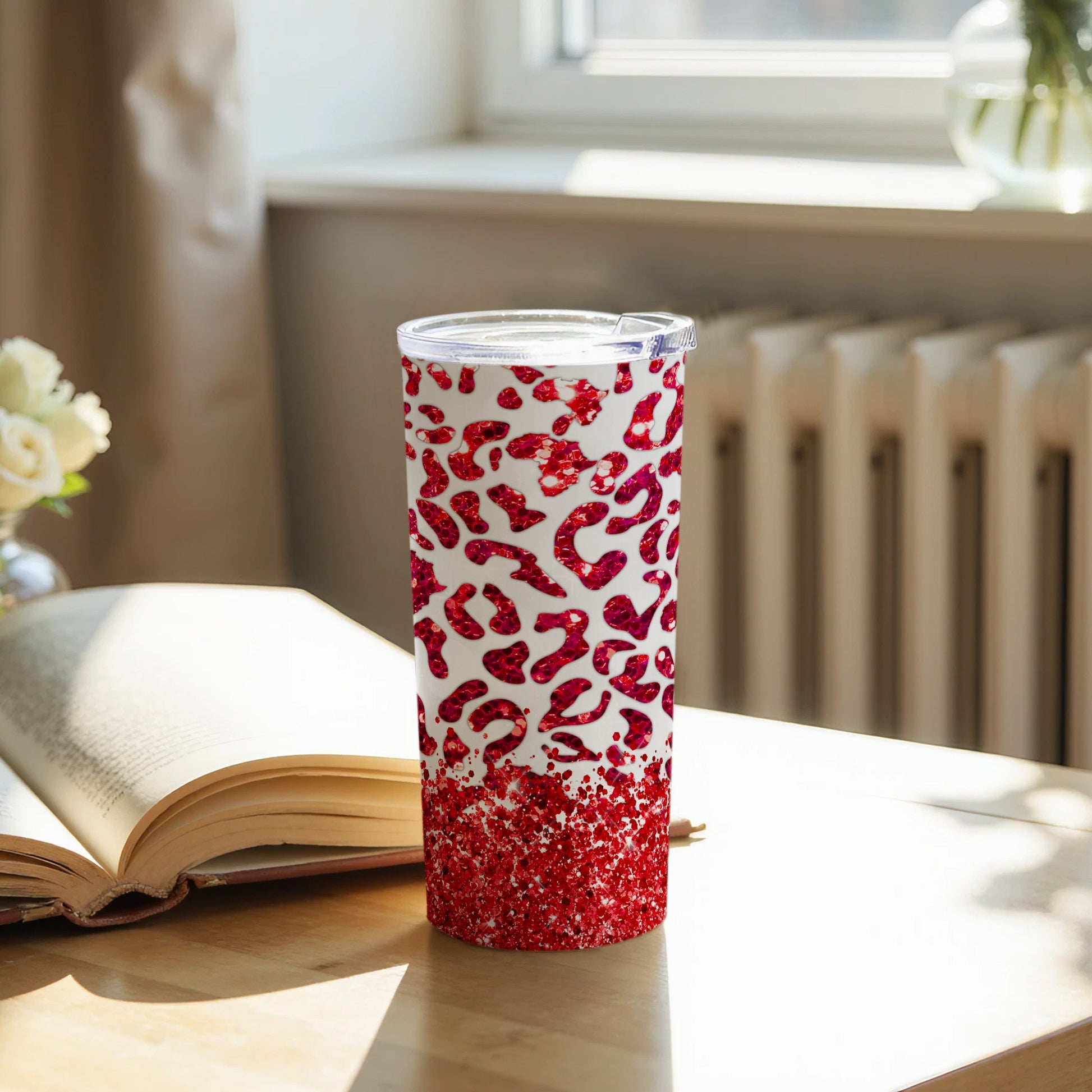 Glitter Red Leopard Print Tumbler for Stylish Beverage