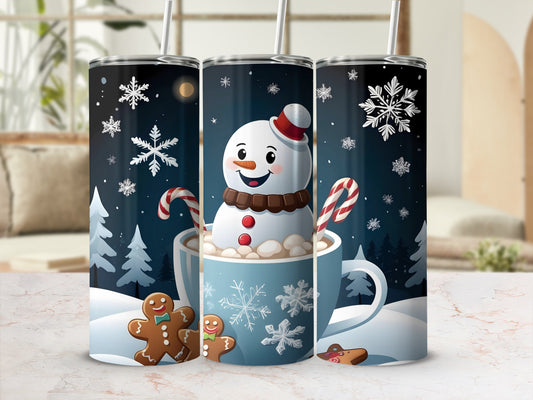 Festive Holiday Winter Snowman and Gingerbread Tumbler