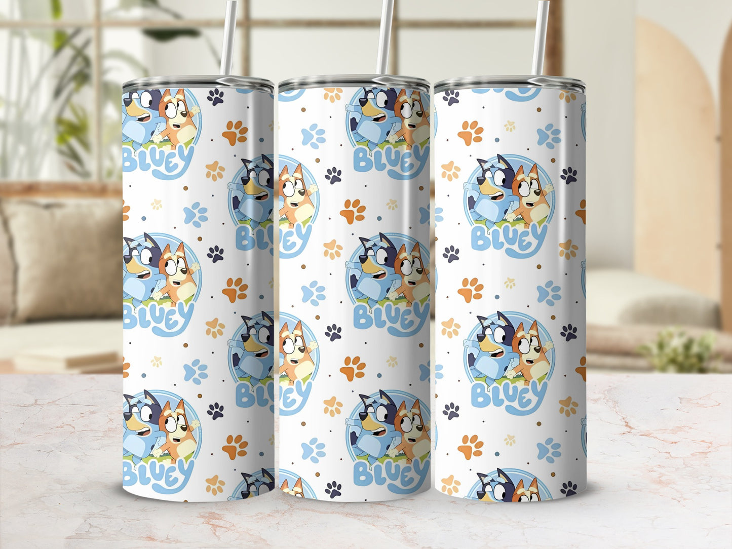 Bluey and Friends Patterned Paw Print Tumbler Cup