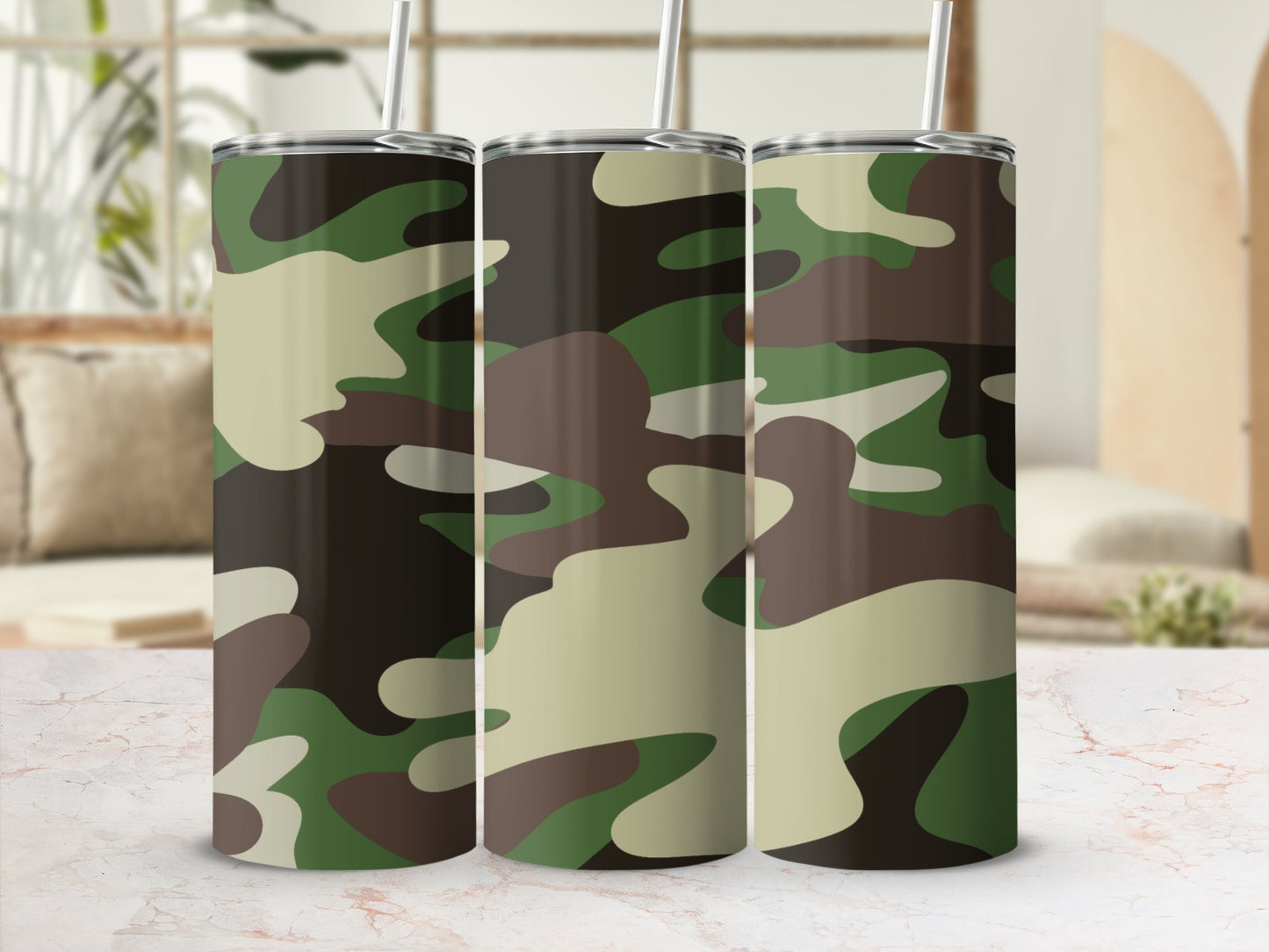 Camouflage Pattern Insulated Tumbler with Straw Tumbler