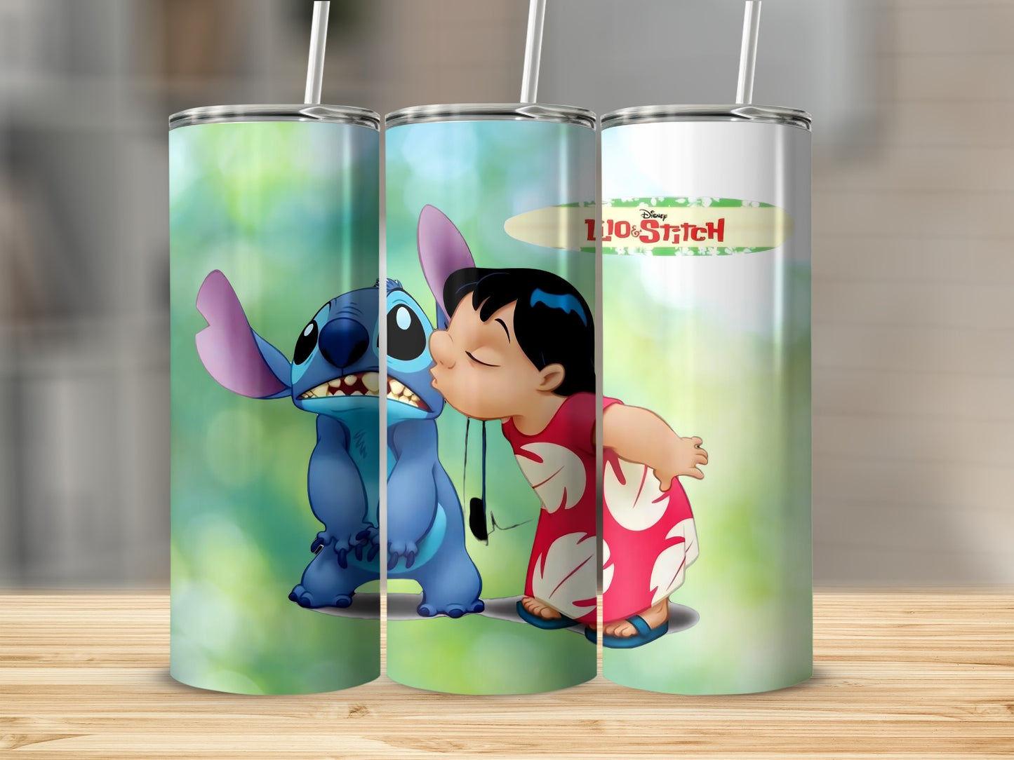 Stitch and Lilo Kiss Scene Tumbler Cup with Straw