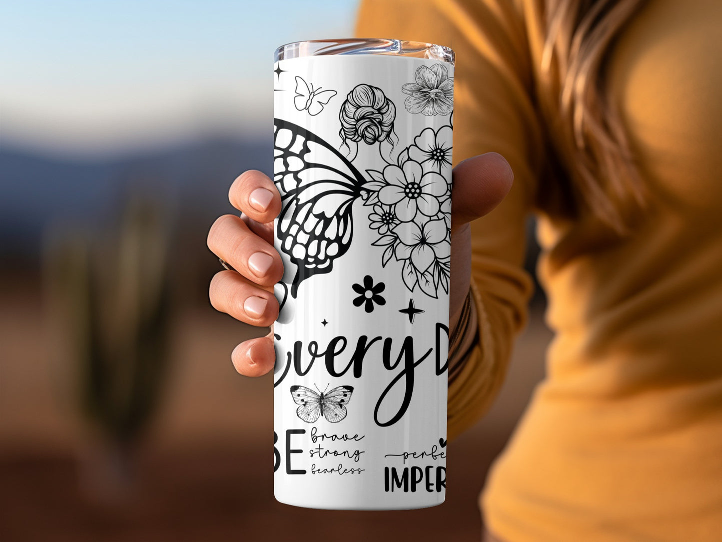 Inspirational Butterfly and Floral Design Tumbler