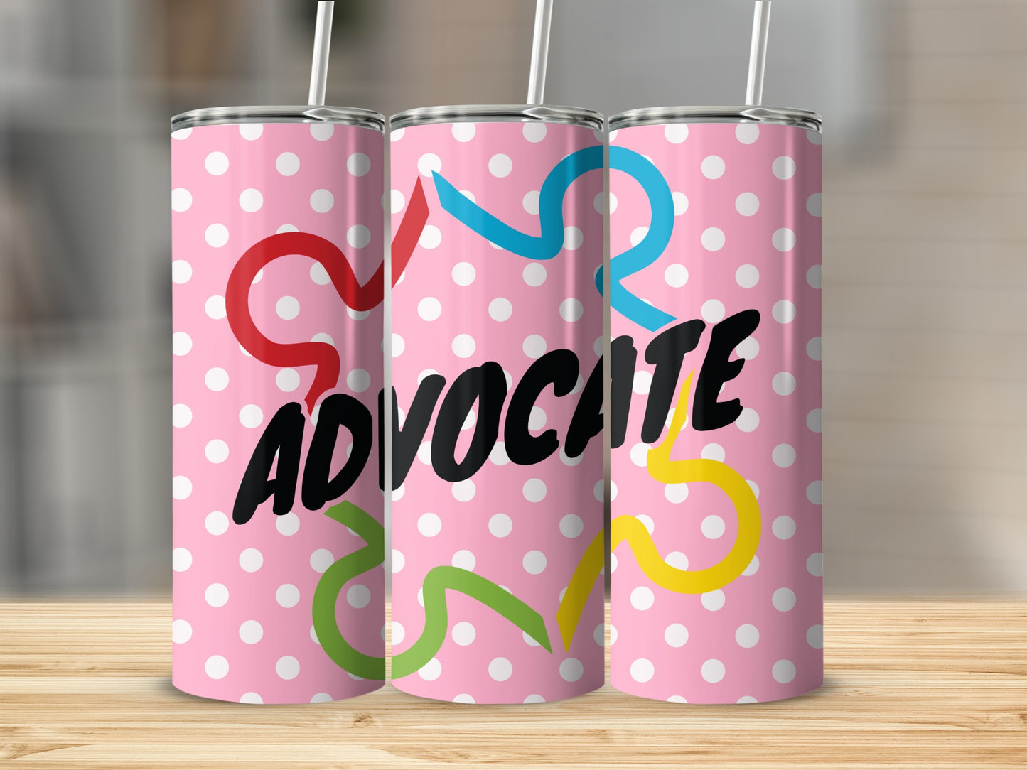 Advocate Pink Polka Dots Tumbler with Straw