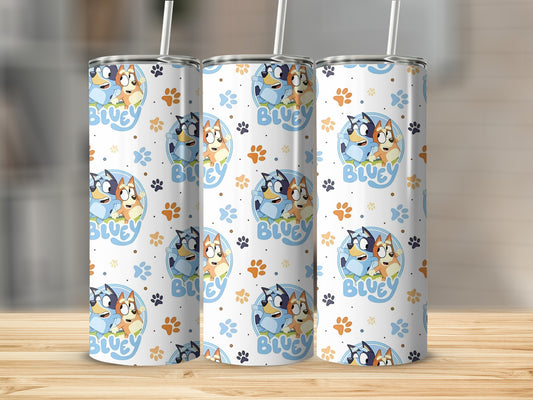 Cute Bluey Cartoon Characters Paw Prints Tumbler Cup