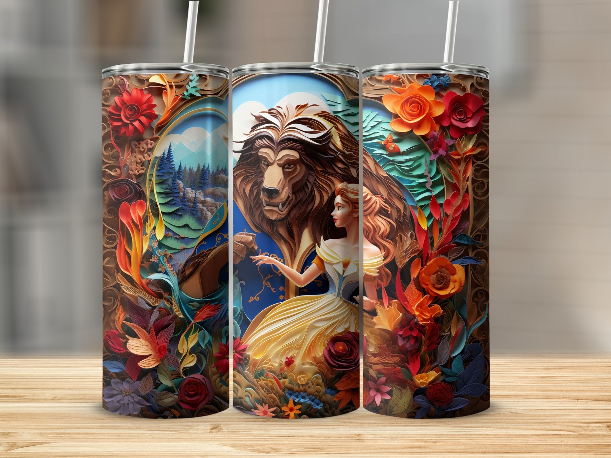 Beauty and the Beast Floral Design Insulated Tumbler