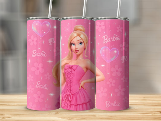 Pink Barbie Girl Flowers Stars On A Background Tumblers