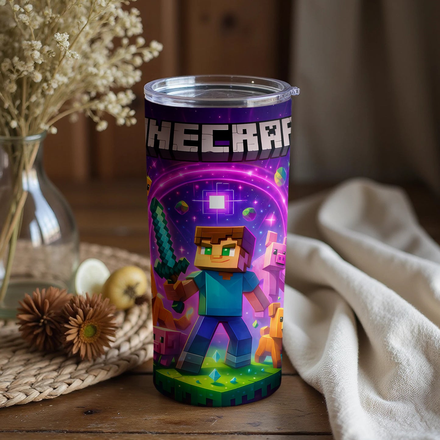 Vibrant cube world adventure stainless steel tumbler
