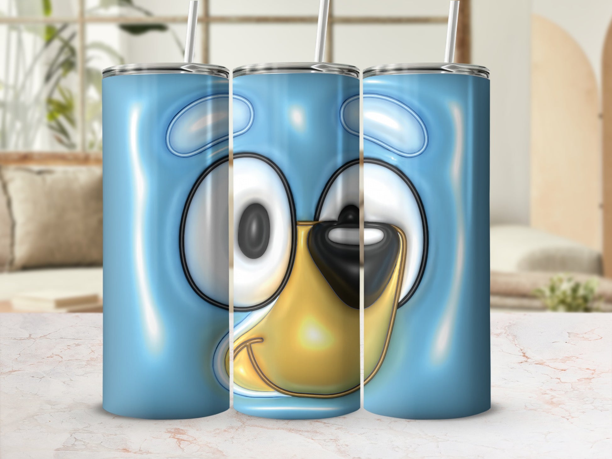 Cute Cartoon Face Blue Travel Tumbler Cup Product