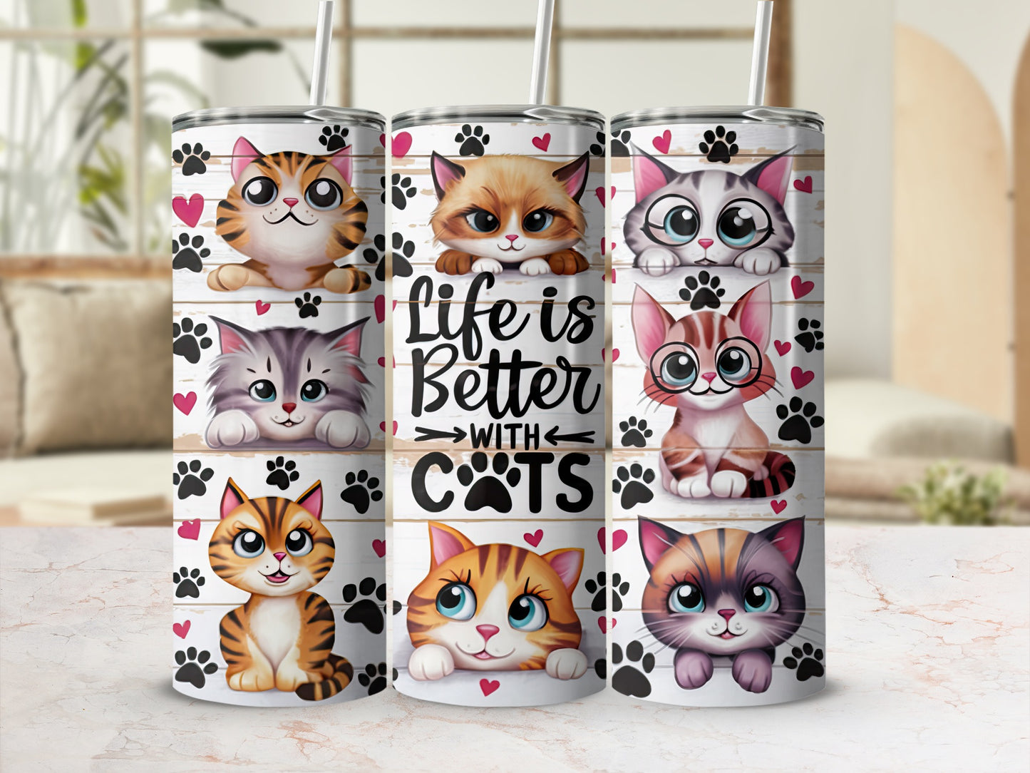 Cute Cats Paw Prints Life is Better WITH CATS product type