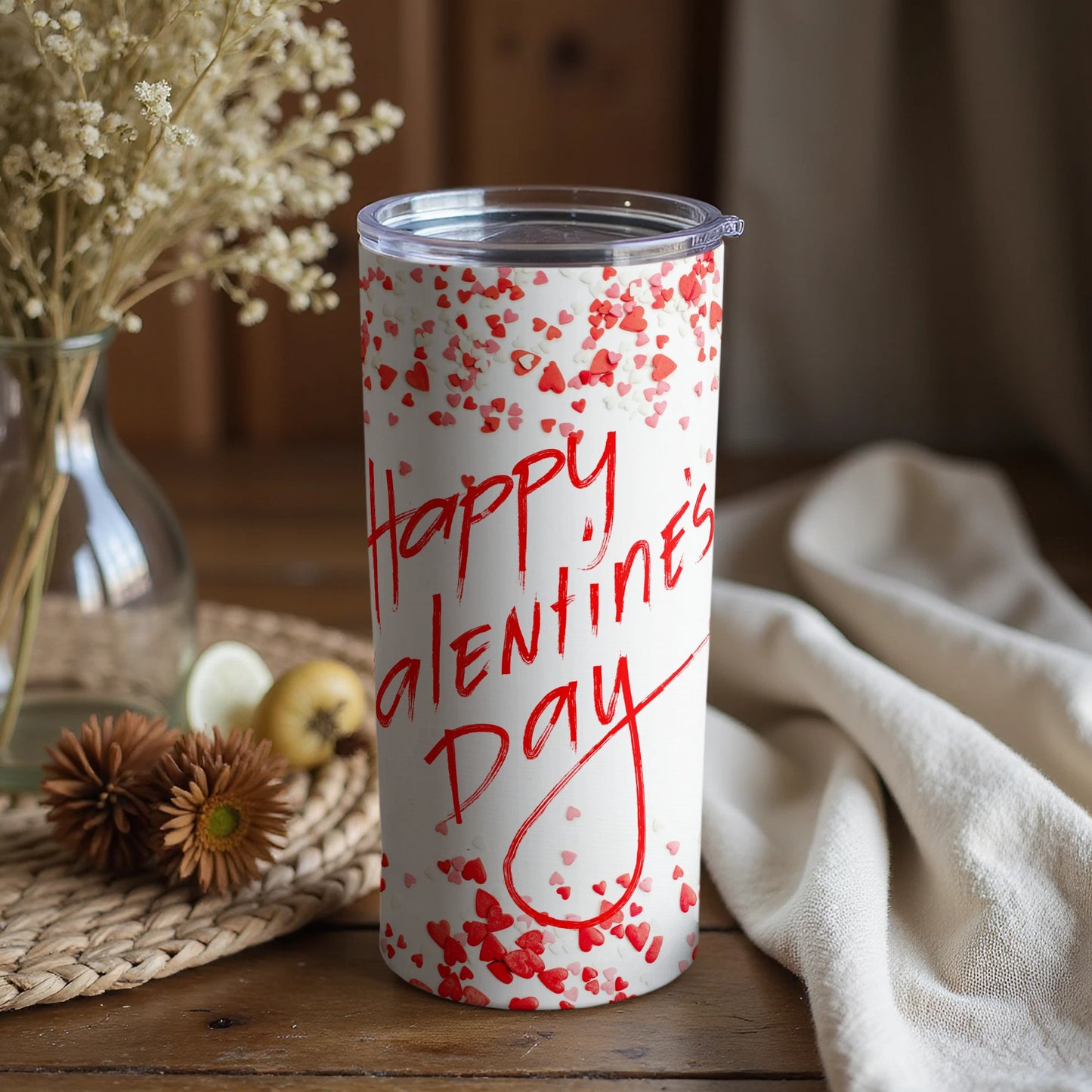 Happy Valentine's Day Red Hearts Stainless Steel Tumbler