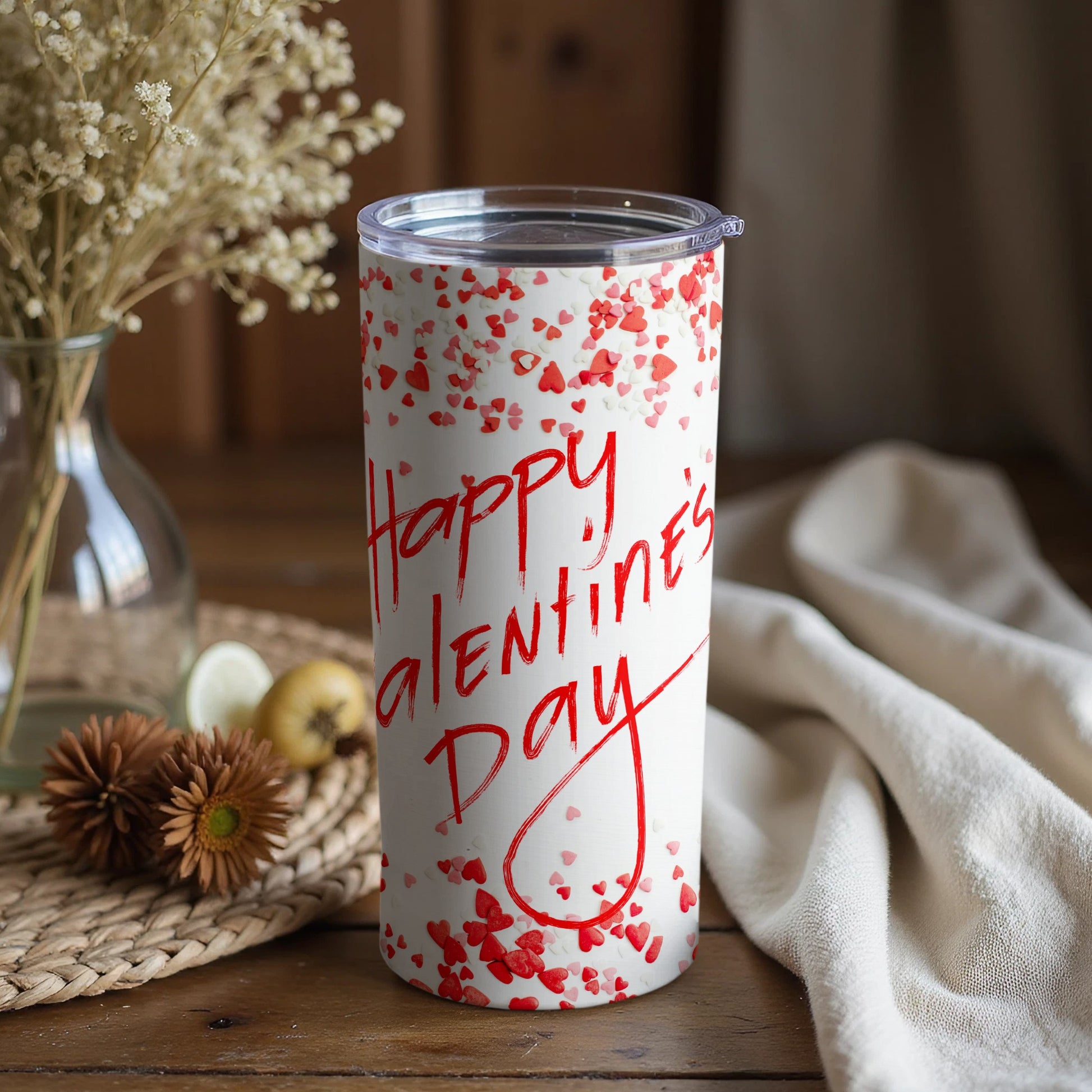Happy Valentine's Day Red Hearts Stainless Steel Tumbler