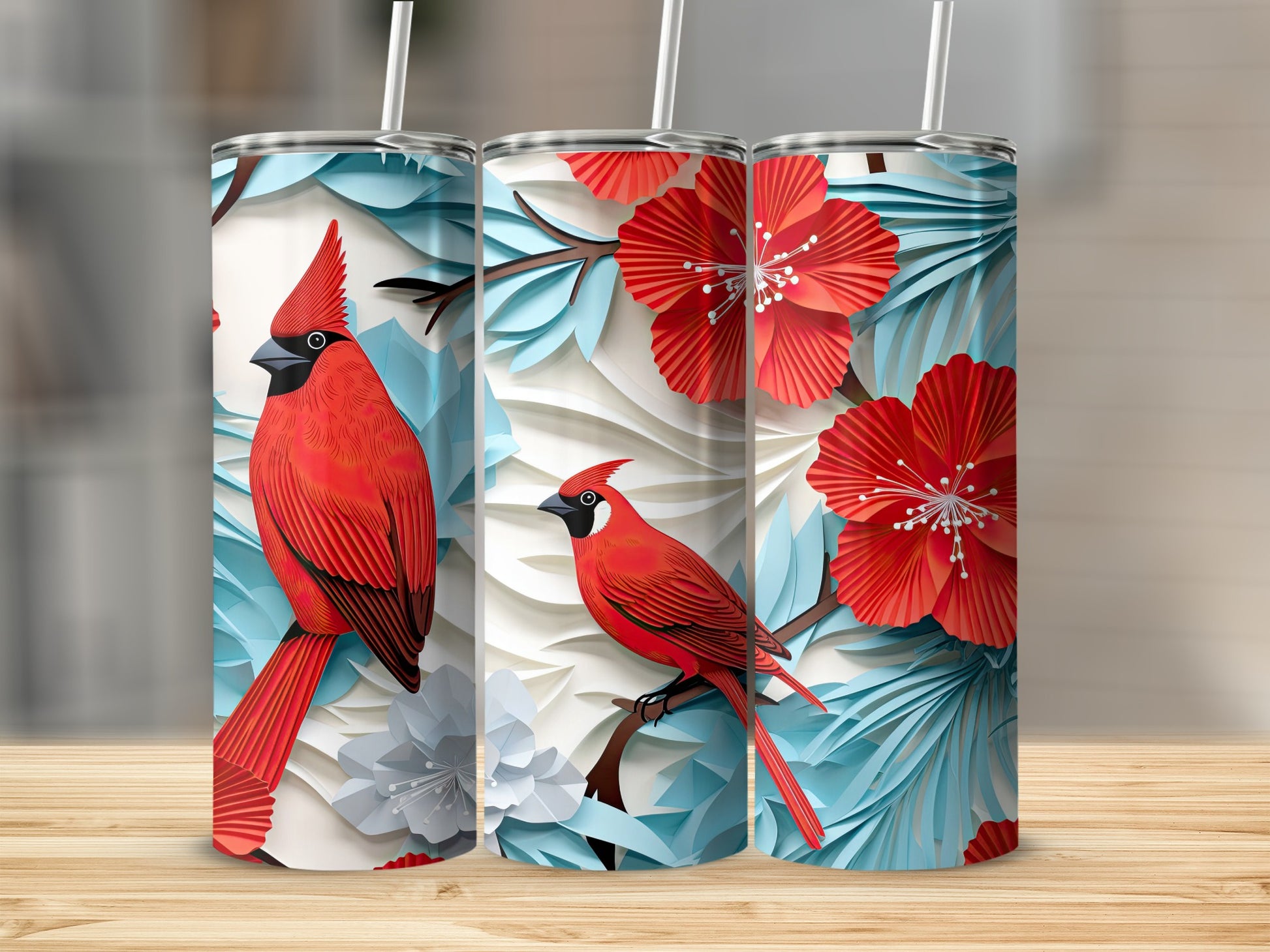 Vibrant Red Cardinal Flower Print Stainless Steel Tumbler