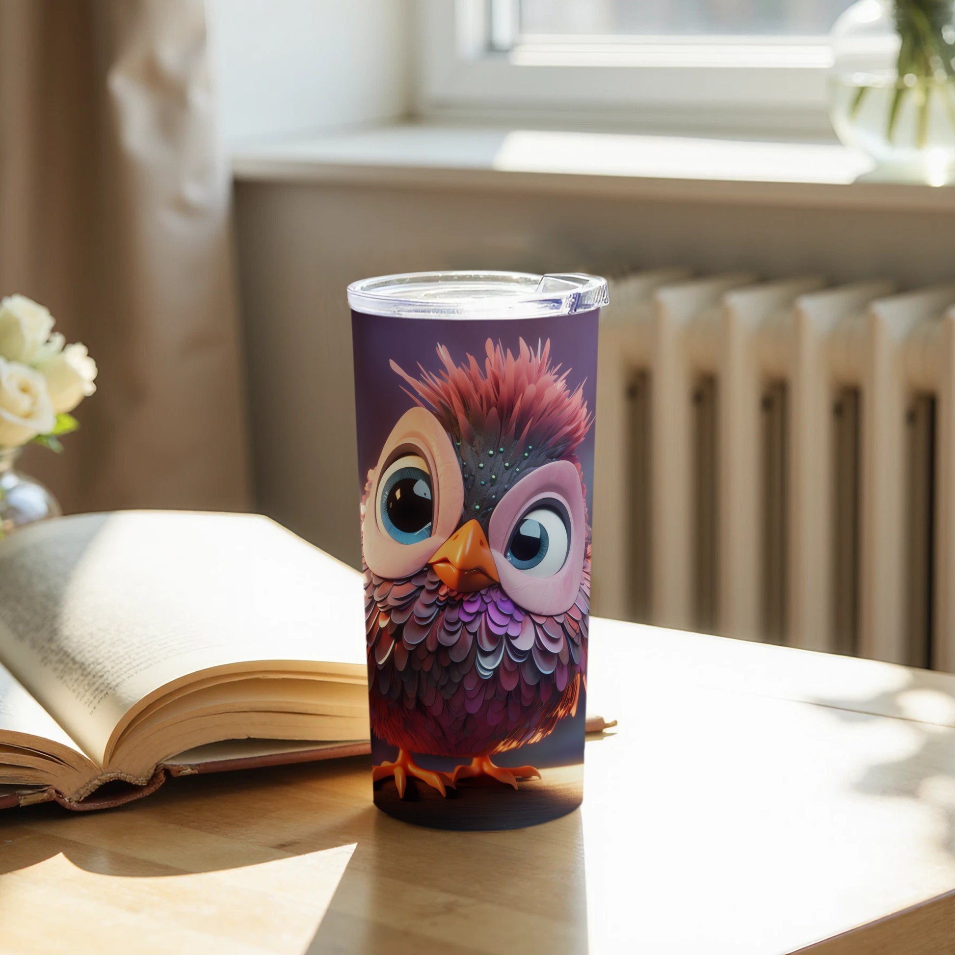 Vibrant Cartoon Owl Big Eyes Feathered Design Drinkware Product Type