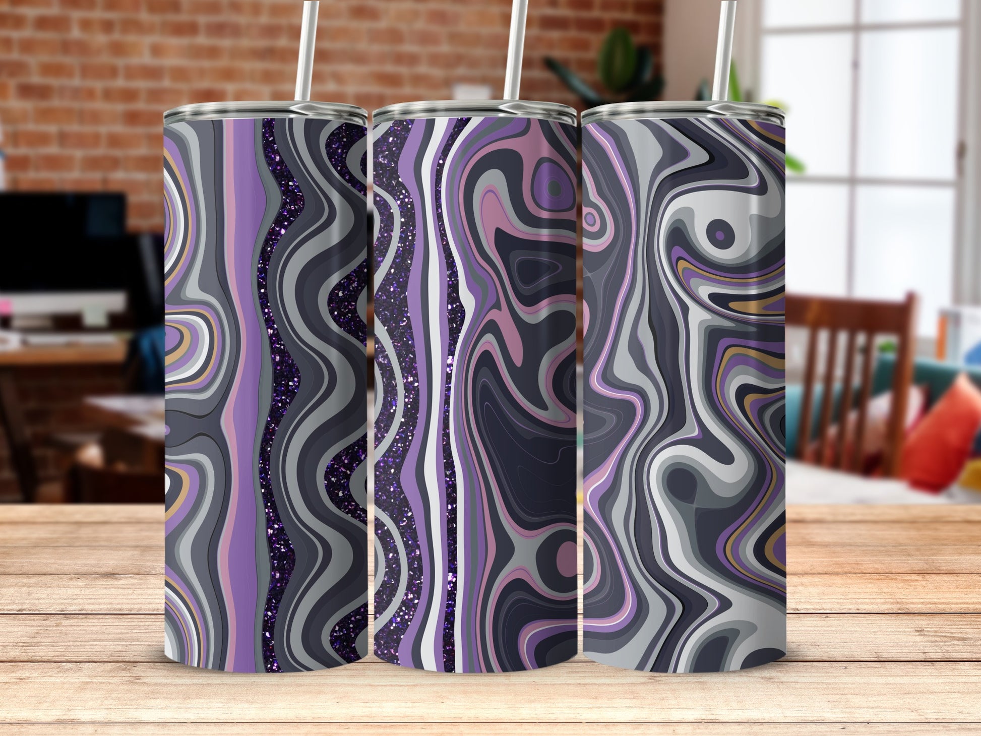 Unique Curved Line Patterns Insulated Tumblers Collection