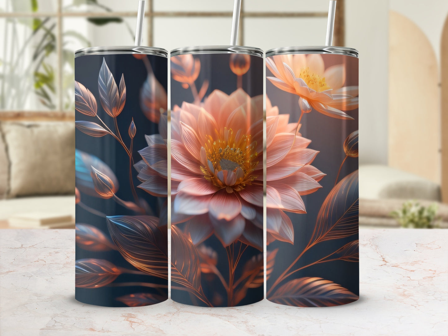 Elegant Floral Design Insulated Tumbler Cup Product