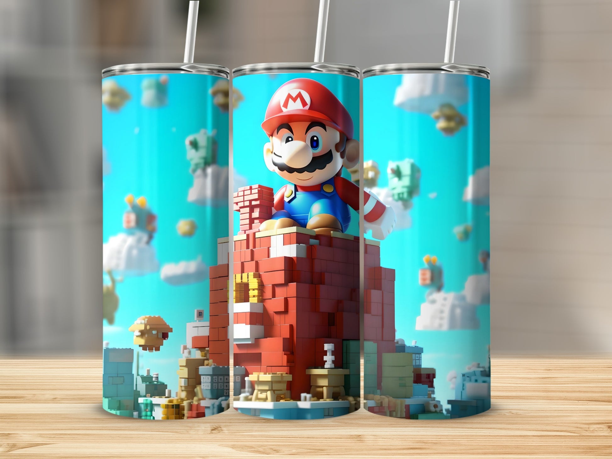 Super Mario Tumbler with Block Design and Straw