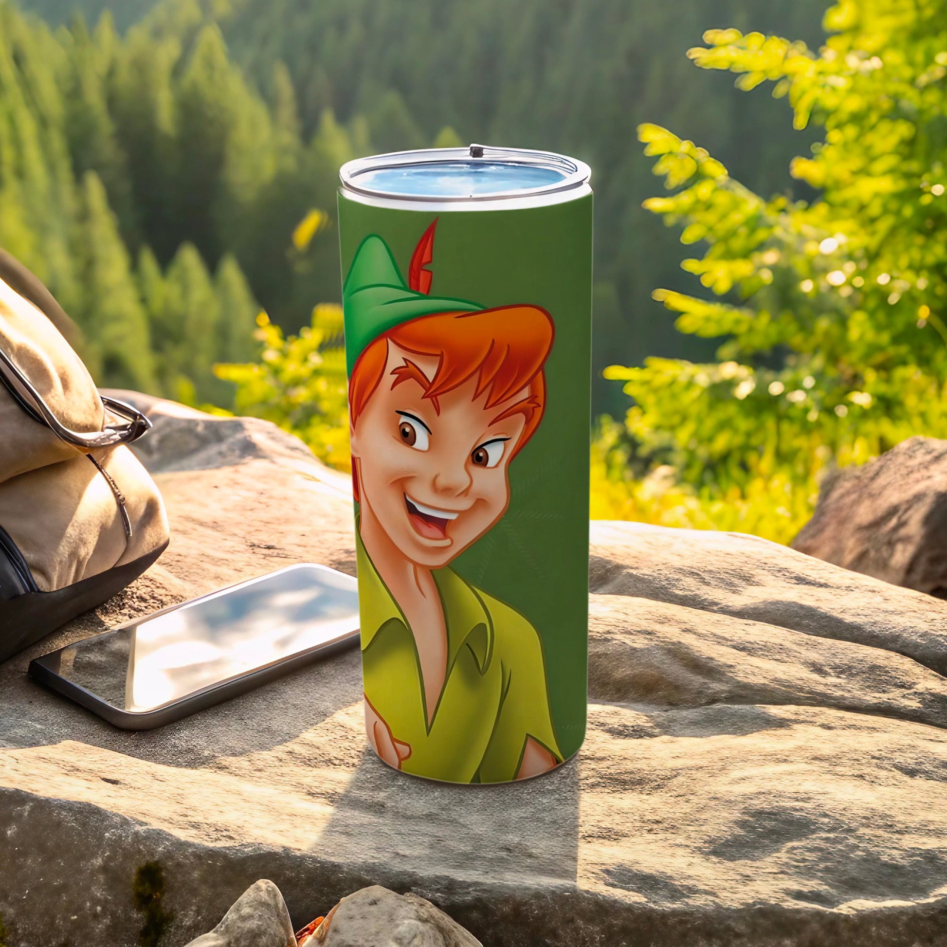 Green Peter Pan Tumbler with Adventure Design Artwork
