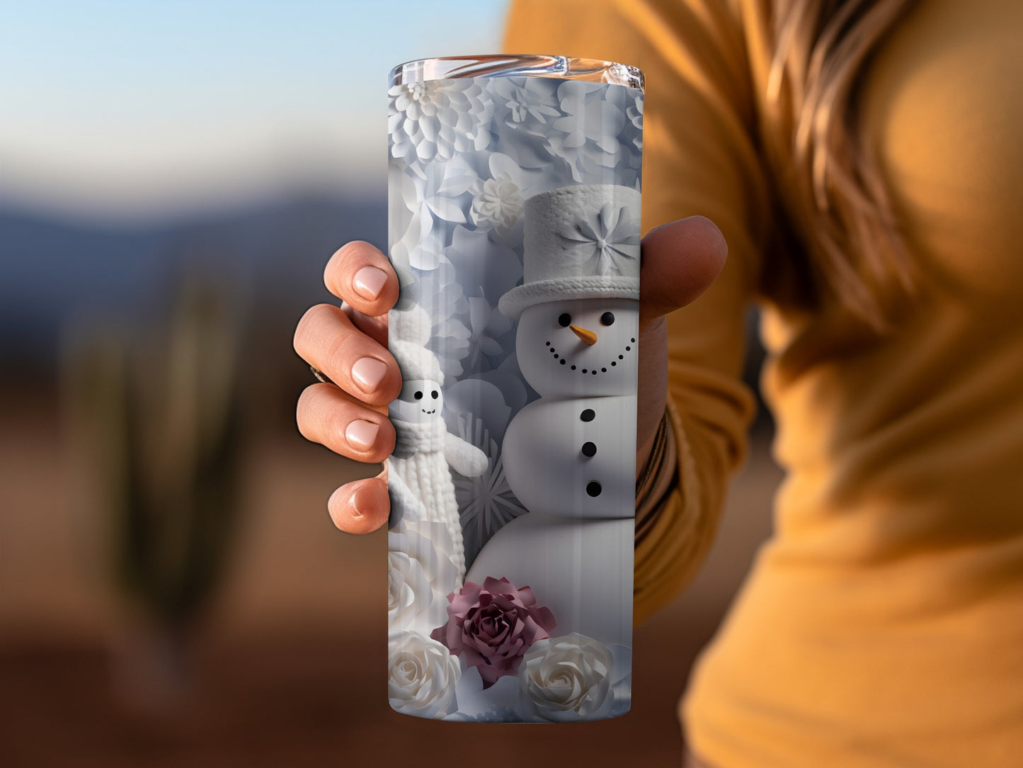 Frosty Snowman with Flowers Tumbler for Winter Fun