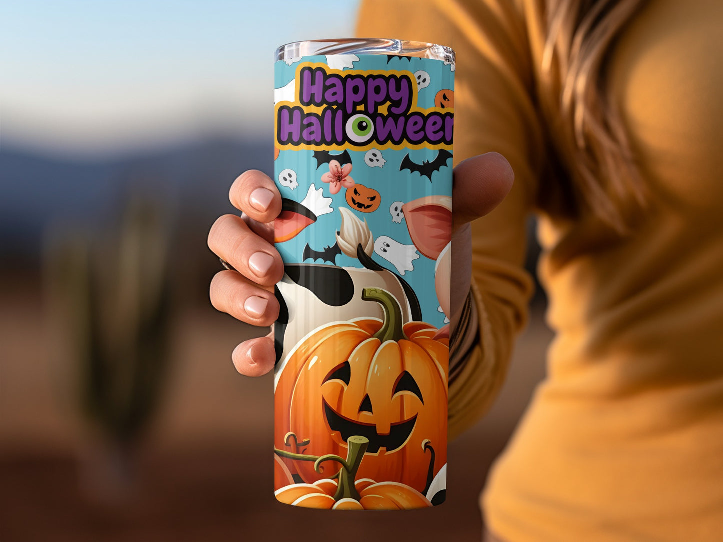 Happy Halloween Pumpkin and Ghost Design Tumbler