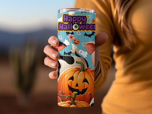 Happy Halloween Pumpkin and Ghost Design Tumbler