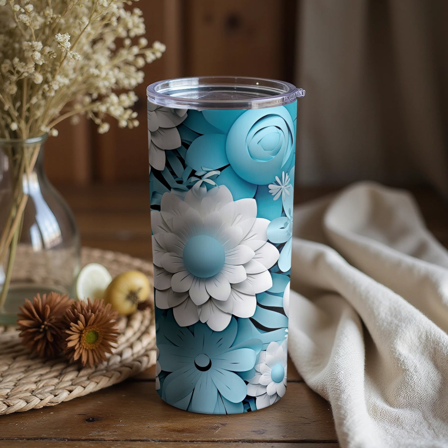 Blue Floral Patterned Tumbler Home Decor Item