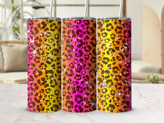 Colorful Leopard Print Tumbler Set with Straw Drinkware