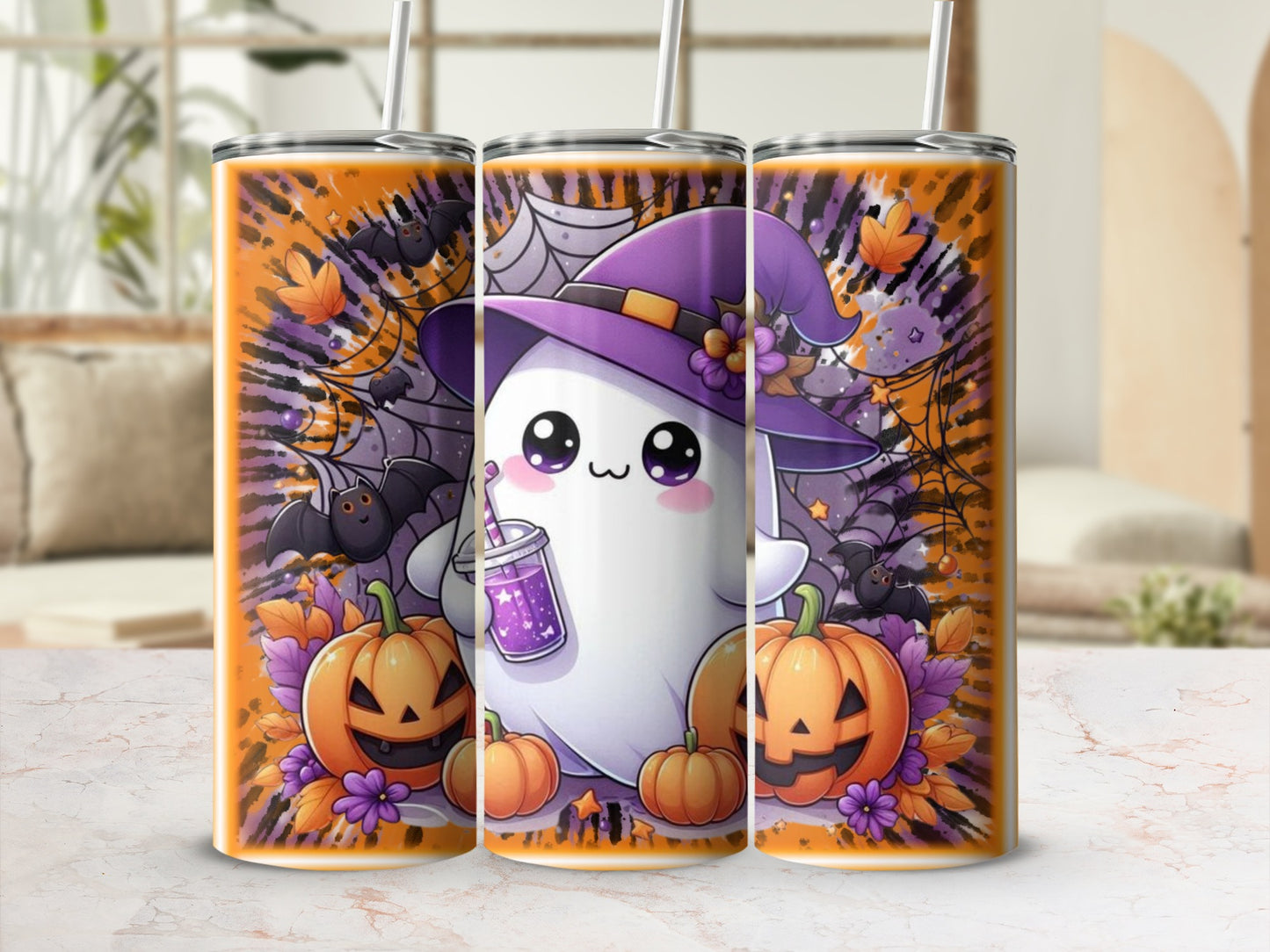 Cute Halloween Ghost with Jack-o'-Lanterns Tumbler