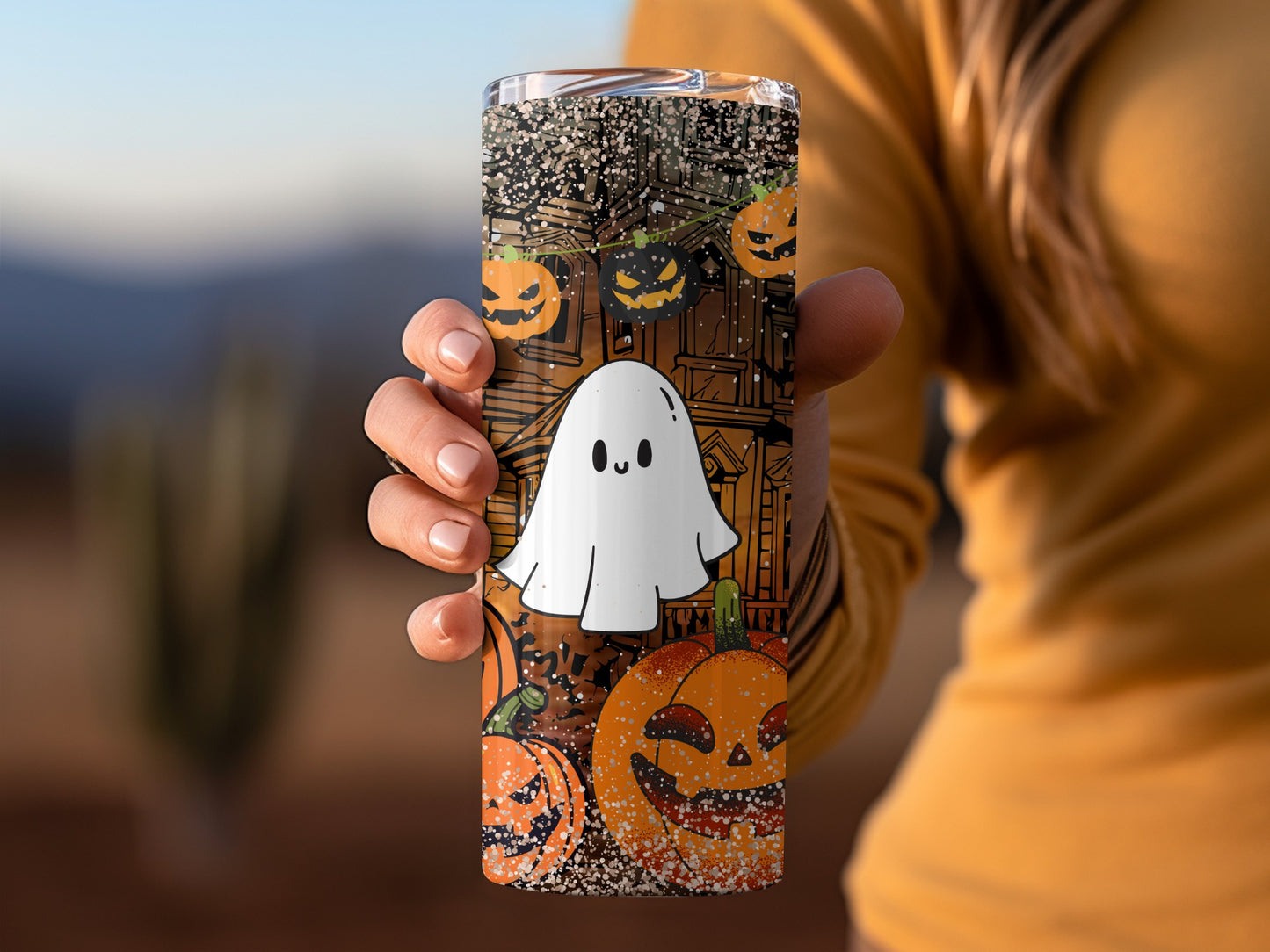 Cute Halloween Ghost and Pumpkins Tumbler Cup