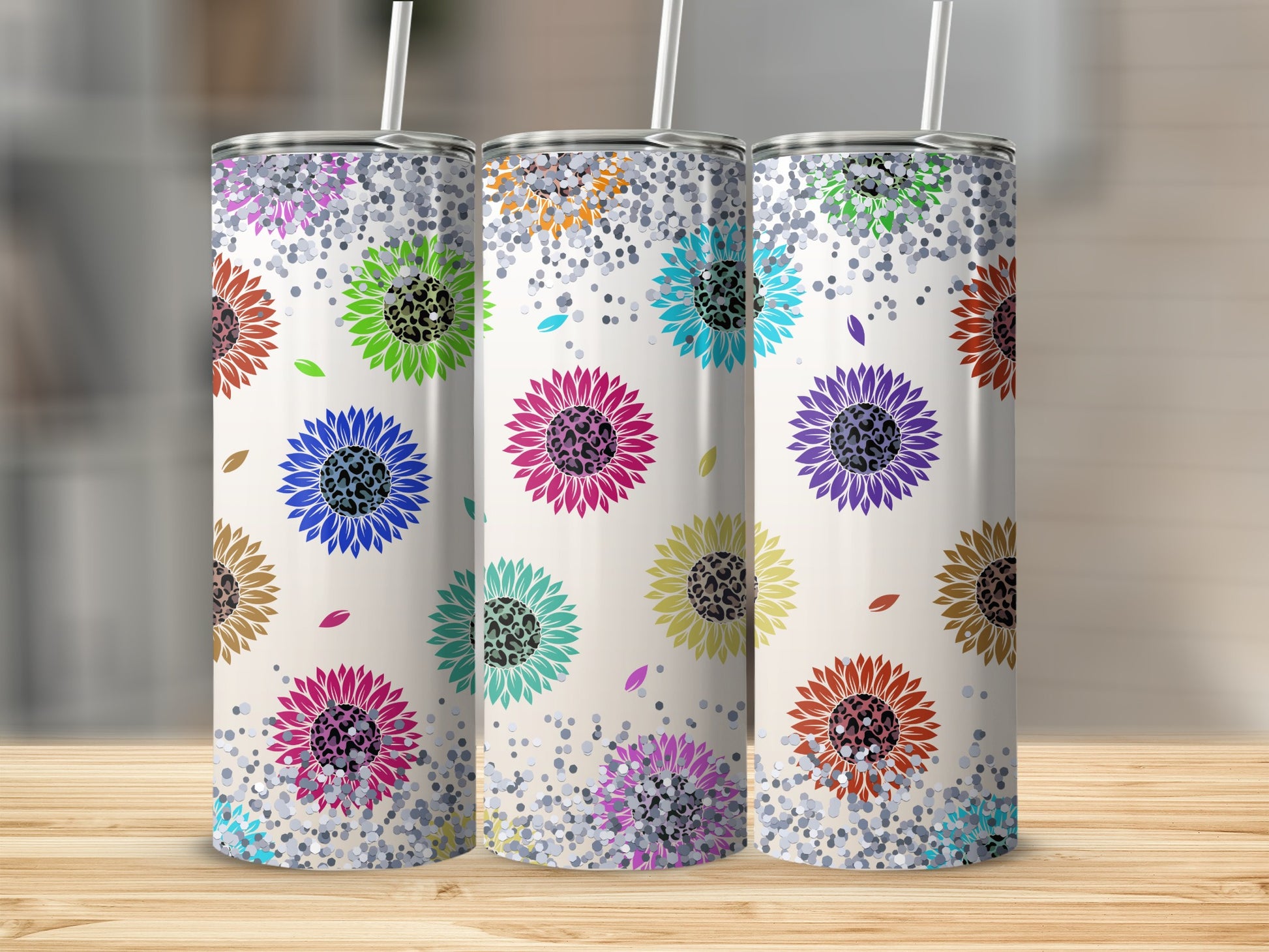 Colorful Sunflower Pattern Stainless Steel Tumbler