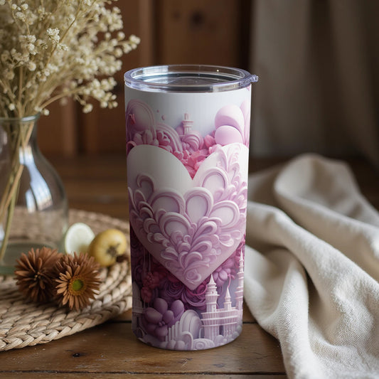 Romantic Heart and Castle Themed Insulated Tumbler