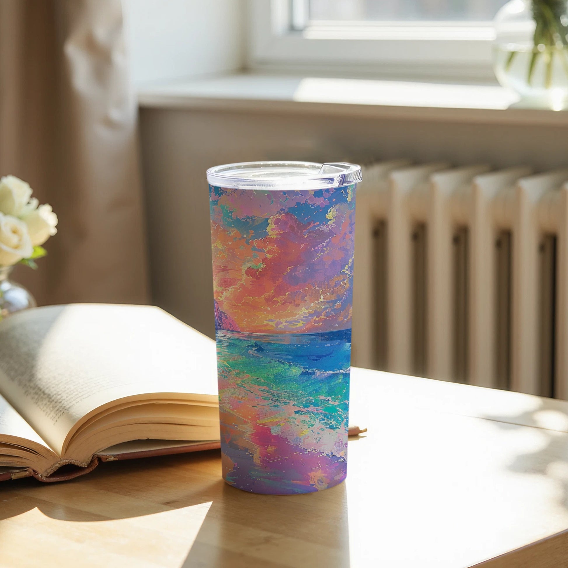 Vibrant Sunset Ocean Waves Abstract Art Colorful Tumbler product type
tumbler
travel mug
drinkware
ocean art
sunset sky
abstract design
vibrant colors
colorful tumbler
seascape
artistic print
beverage container
beach scene
gradient colors
unique gift
water bottle
insulated cup
desk accessory
home decor
office supply
artistic drinkware