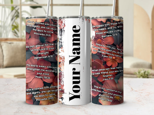 Personalized Floral Scripture Design Stainless Steel Tumbler