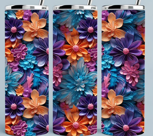 Dark Blue, Peach and Maroon flower tumbler