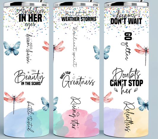 Strong Woman Dragonfly Tumbler