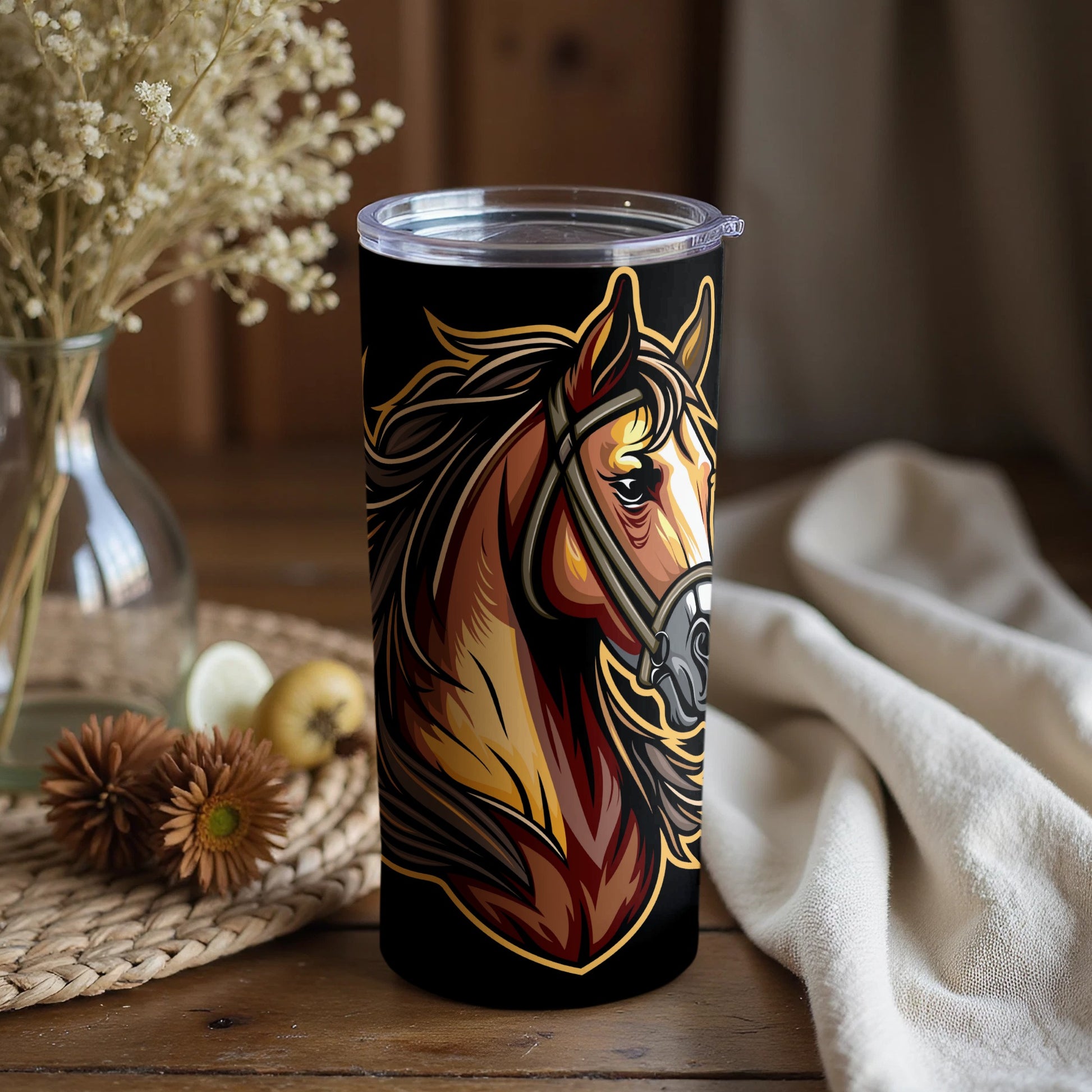 Equestrian Travel Tumbler with Artistic Horse Design