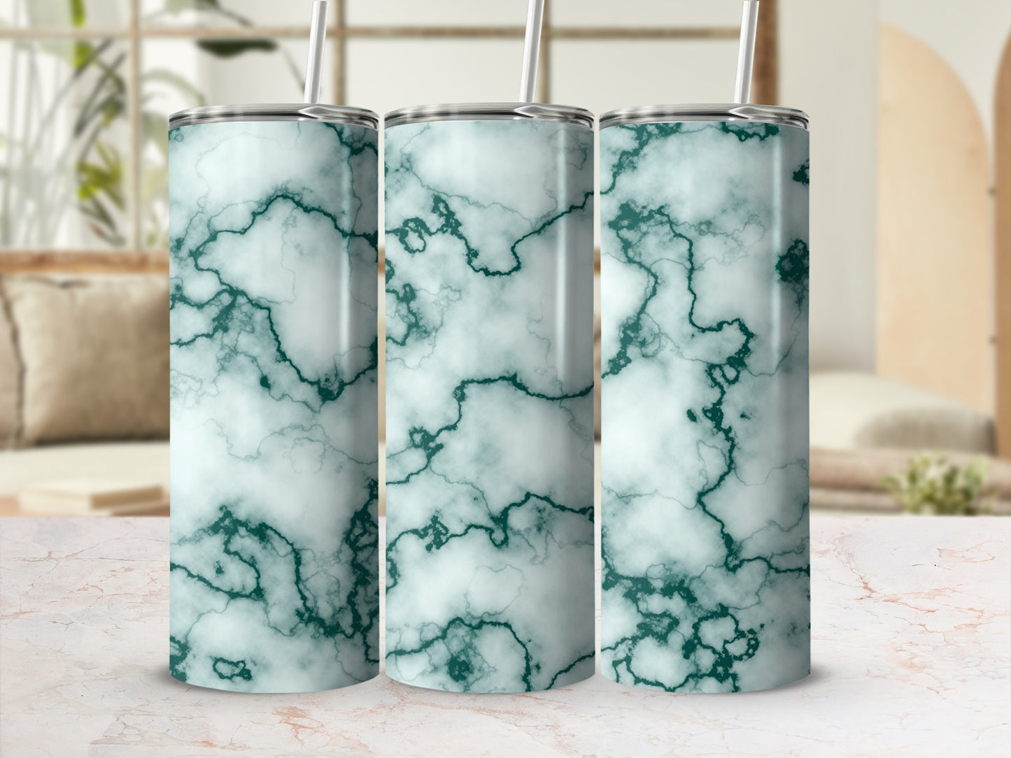Elegant Teal Green Veined Marble Tumbler product type