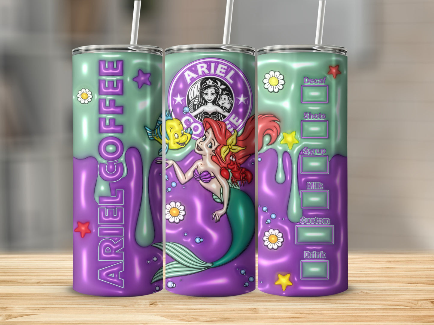 Ariel Coffee Mermaid Themed Tumbler Cup For Sale