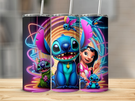 Colorful Stitch Character Design Tumbler with Straw