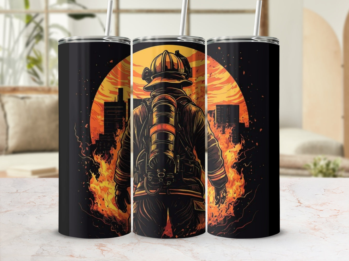 Firefighter Artwork Design Tumbler Stainless Steel Flu Flask