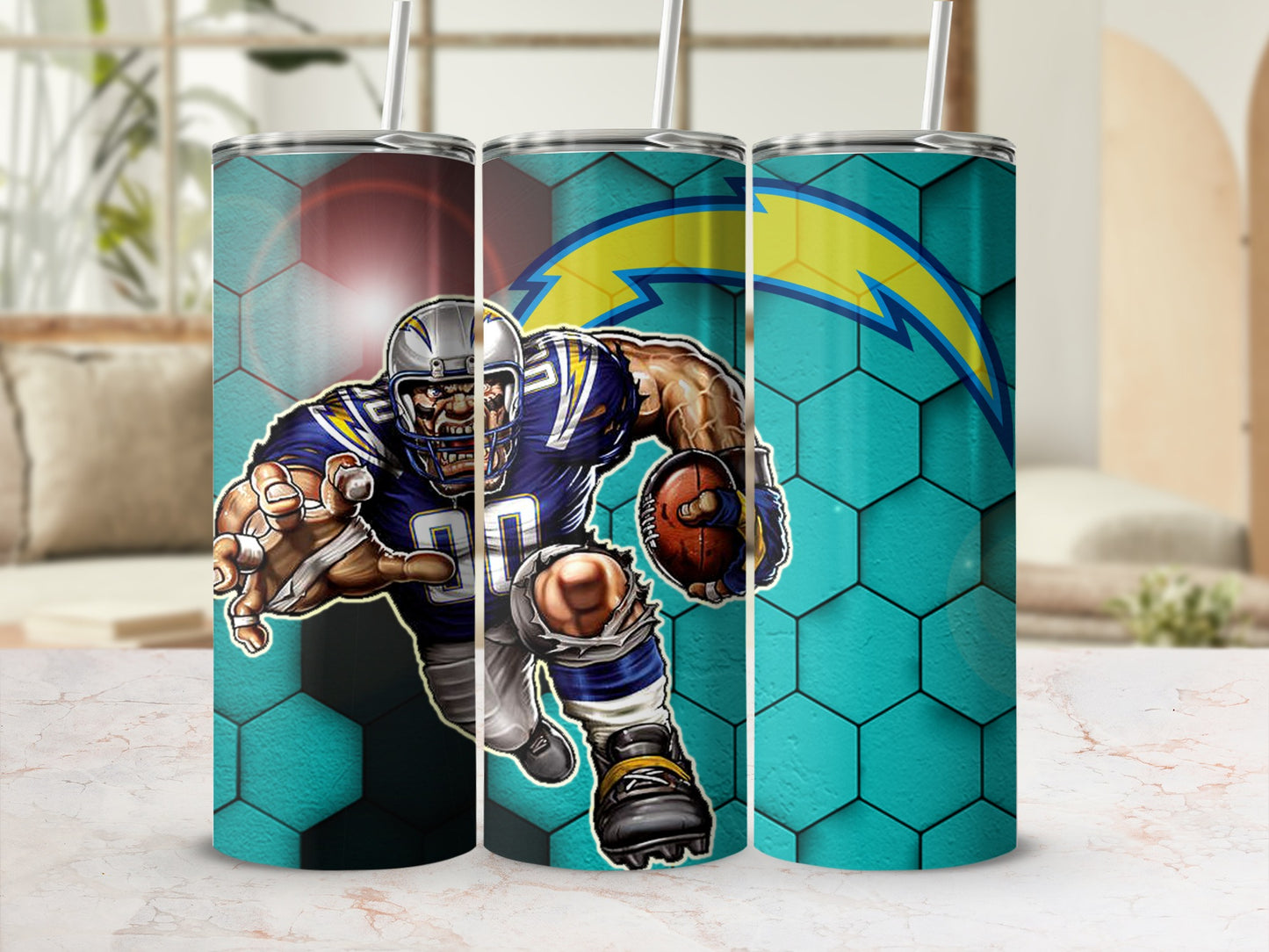 Football Player Design with Honeycomb Background Tumbler