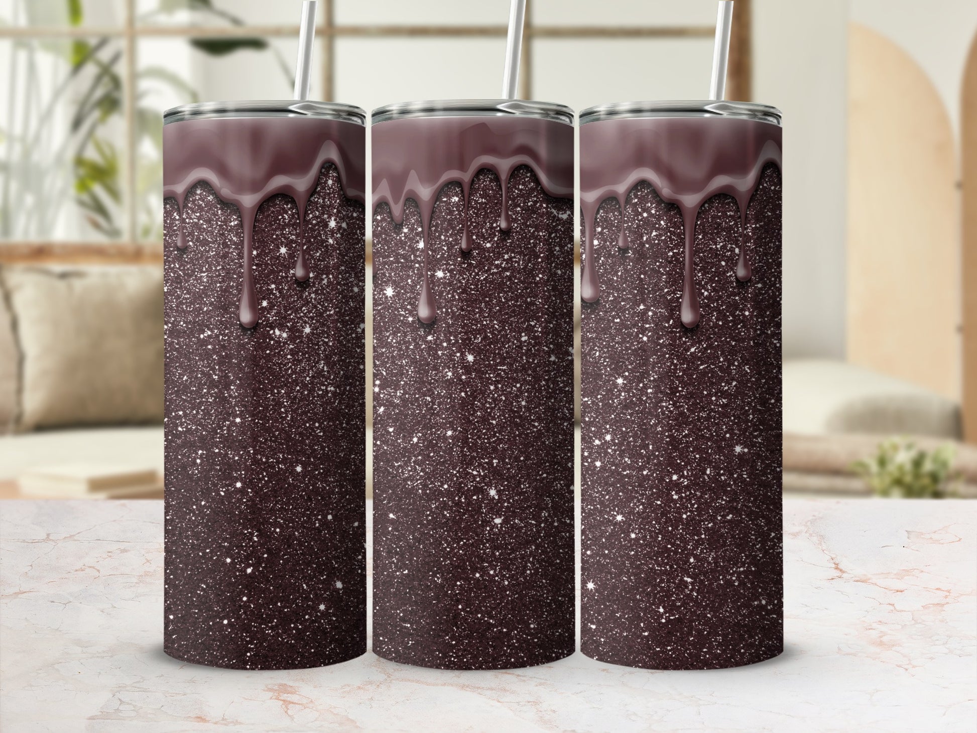 Glitter Drip Design Insulated Tumbler Flask Cup