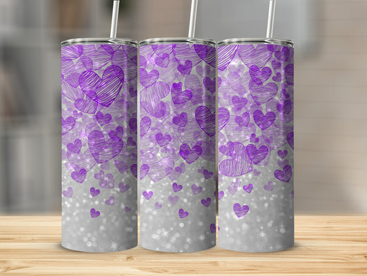 Purple Hearts Silver Glitter Tumbler