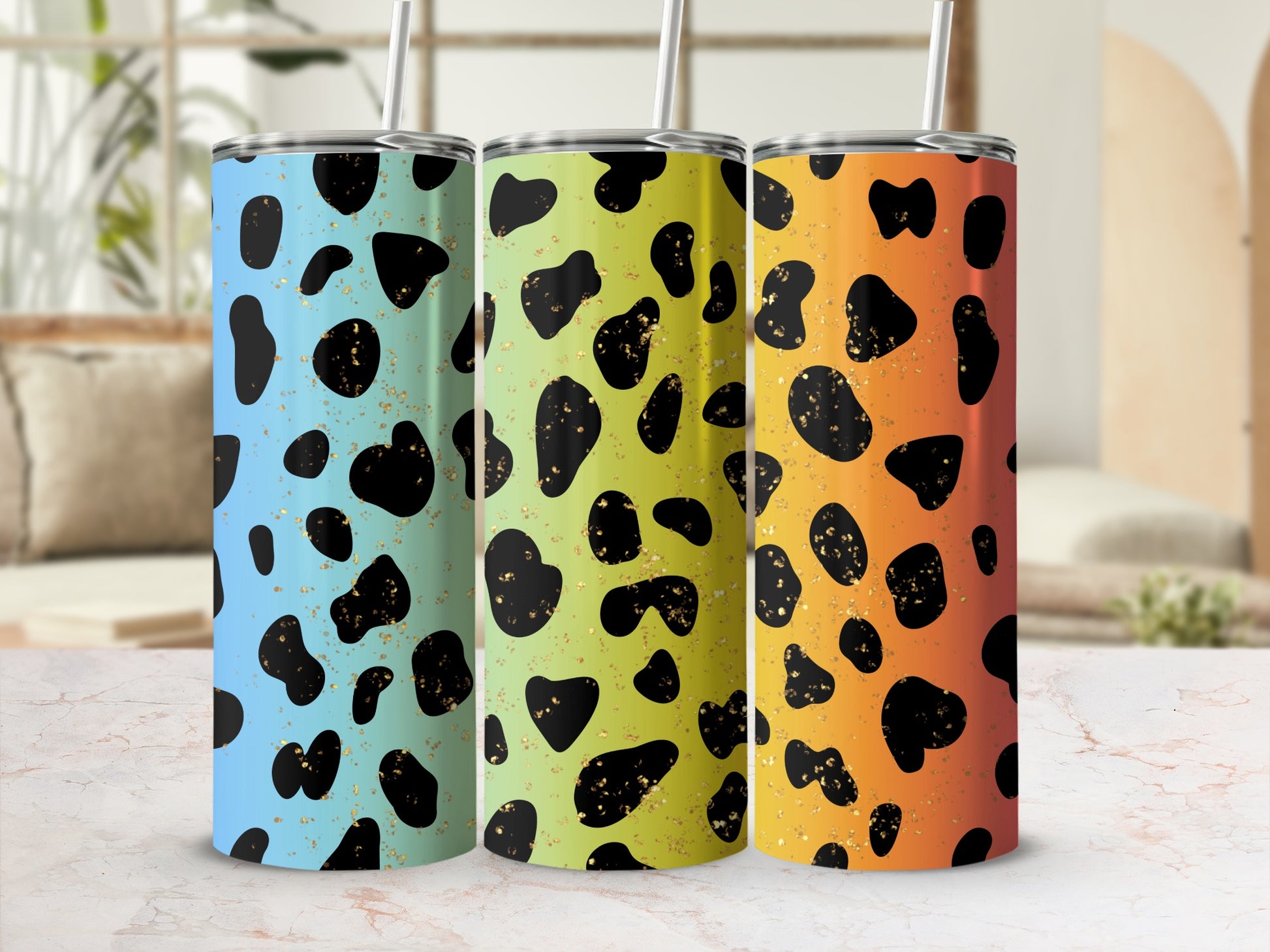 Colorful Leopard Print Tumbler Set for Stylish Drinkware