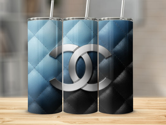 Blue Black Quilted Design Featuring Interlocking Arcs Tumblers